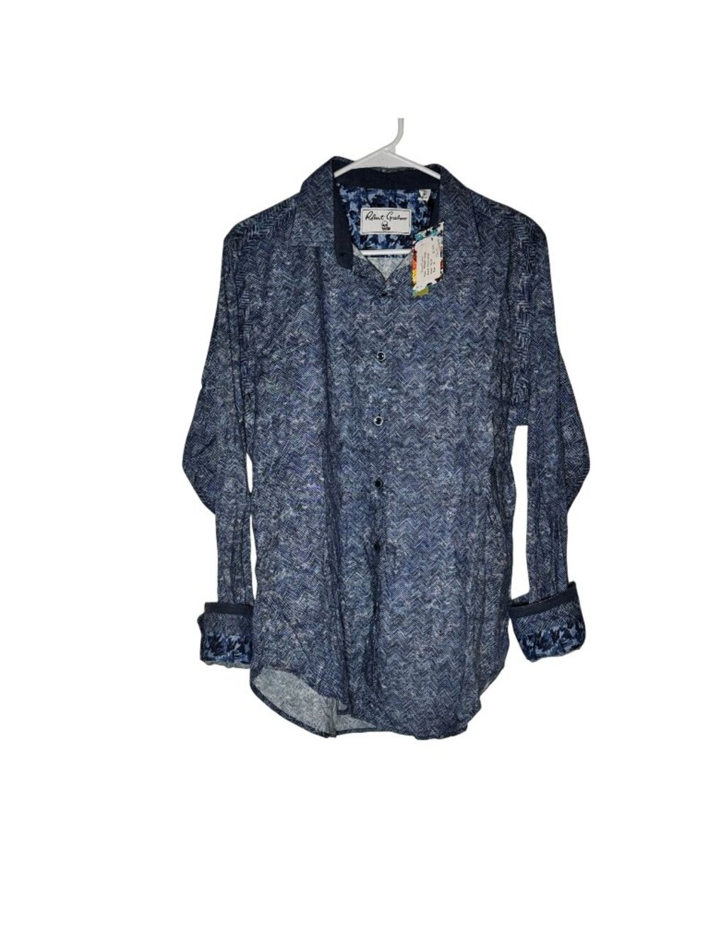 Robert Graham Cosmic Wave Chevron Blue Button Down Shirt Size M NWT